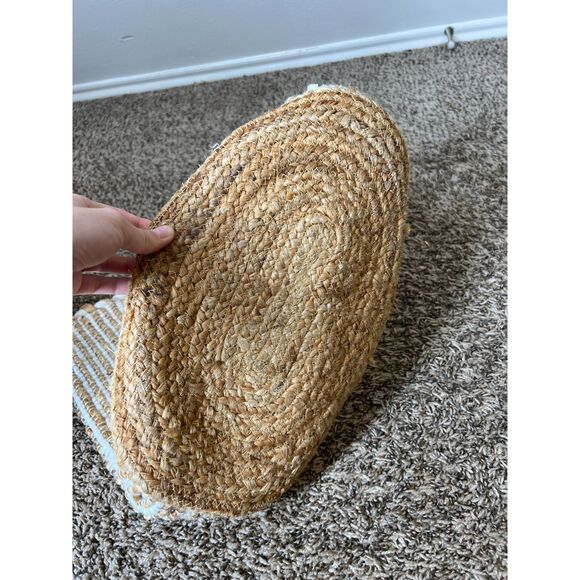 Chloe & Lex White Brown Jute Cotton Bag Tote Boho Coastal Beachy Picnic Natural - Picture 2 of 8